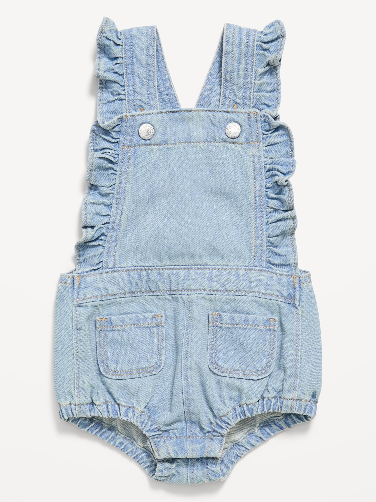 BARBOTEUSE UNE-PIÈCE EN DENIM À GARNITURE À VOLANTS POUR BÉBÉ