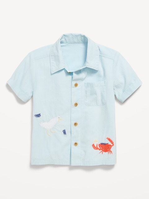 Short-Sleeve Embroidered Shirt for Toddler Boys