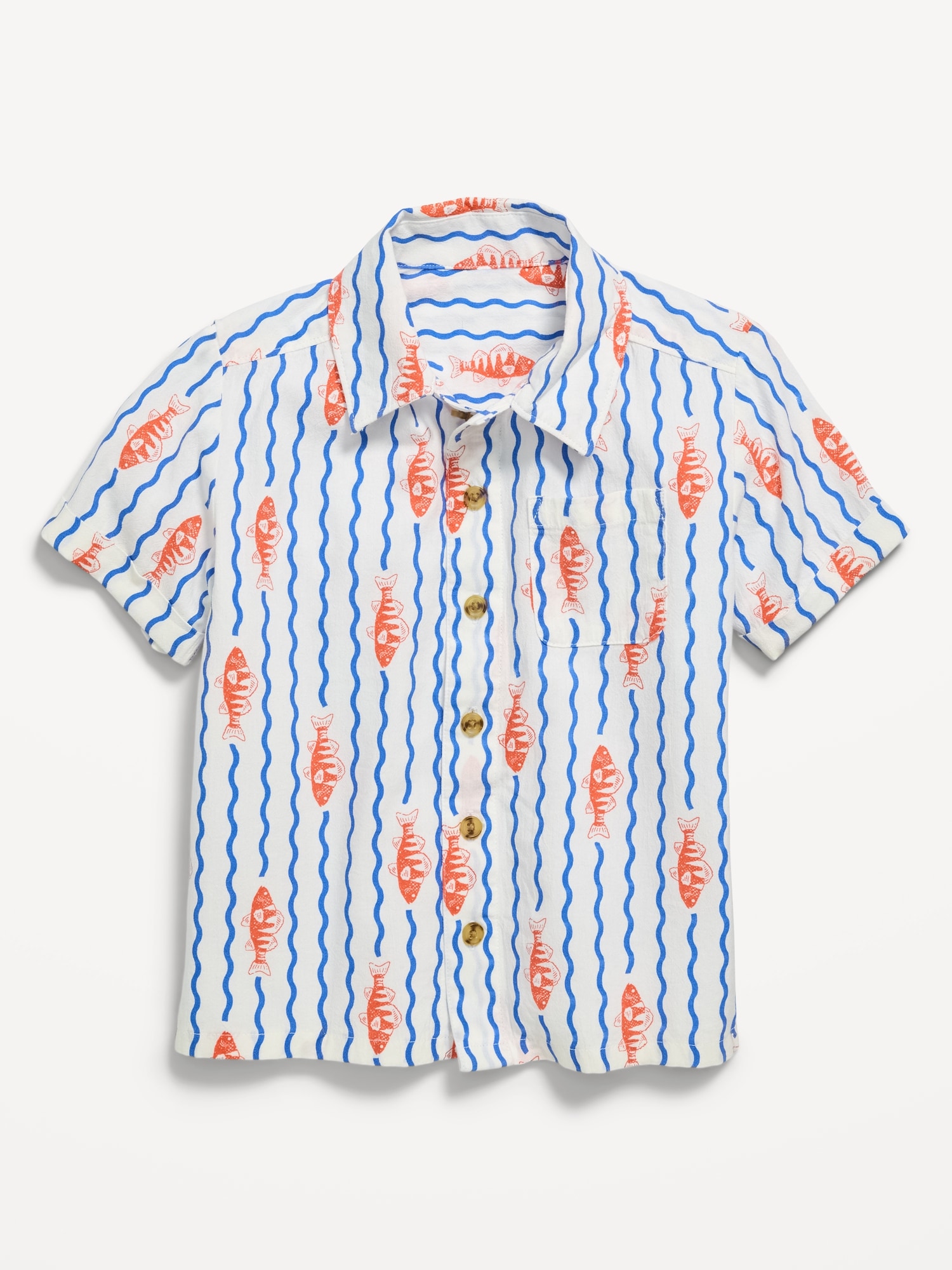 CHEMISE EN TISSU FROISSÉ À MOTIF À POCHE ET À MANCHES COURTES POUR TOUT-PETIT
