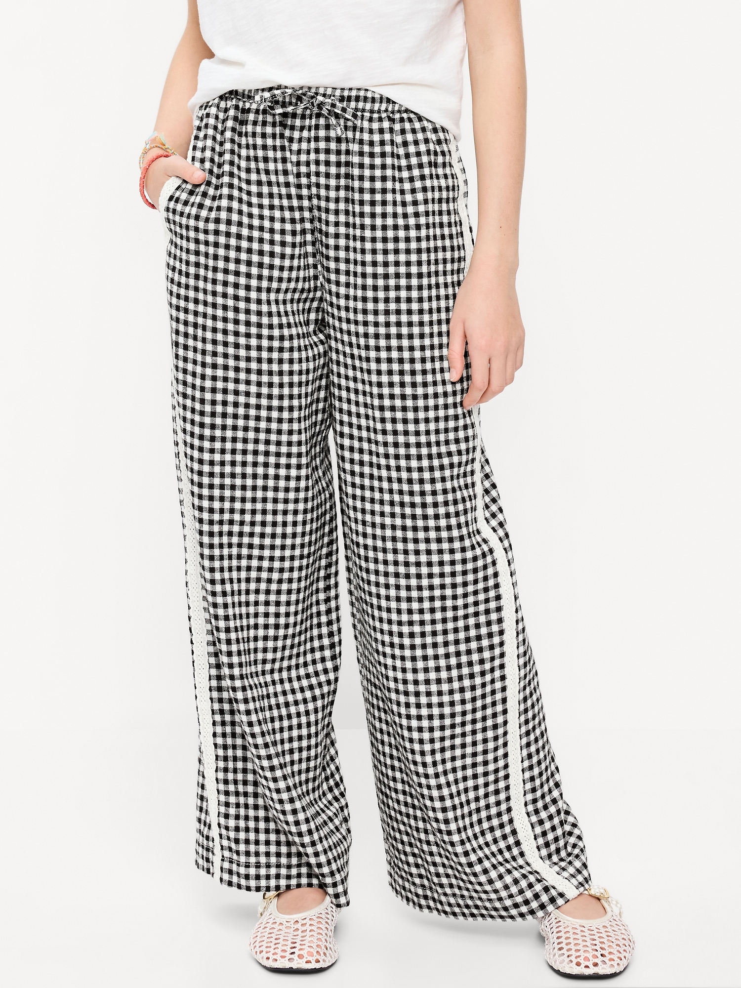 Lace-Trim Linen-Blend Pants for Girls