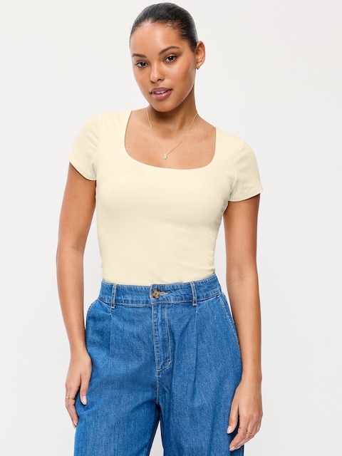 Hug Double-Layer Scoop-Neck Top