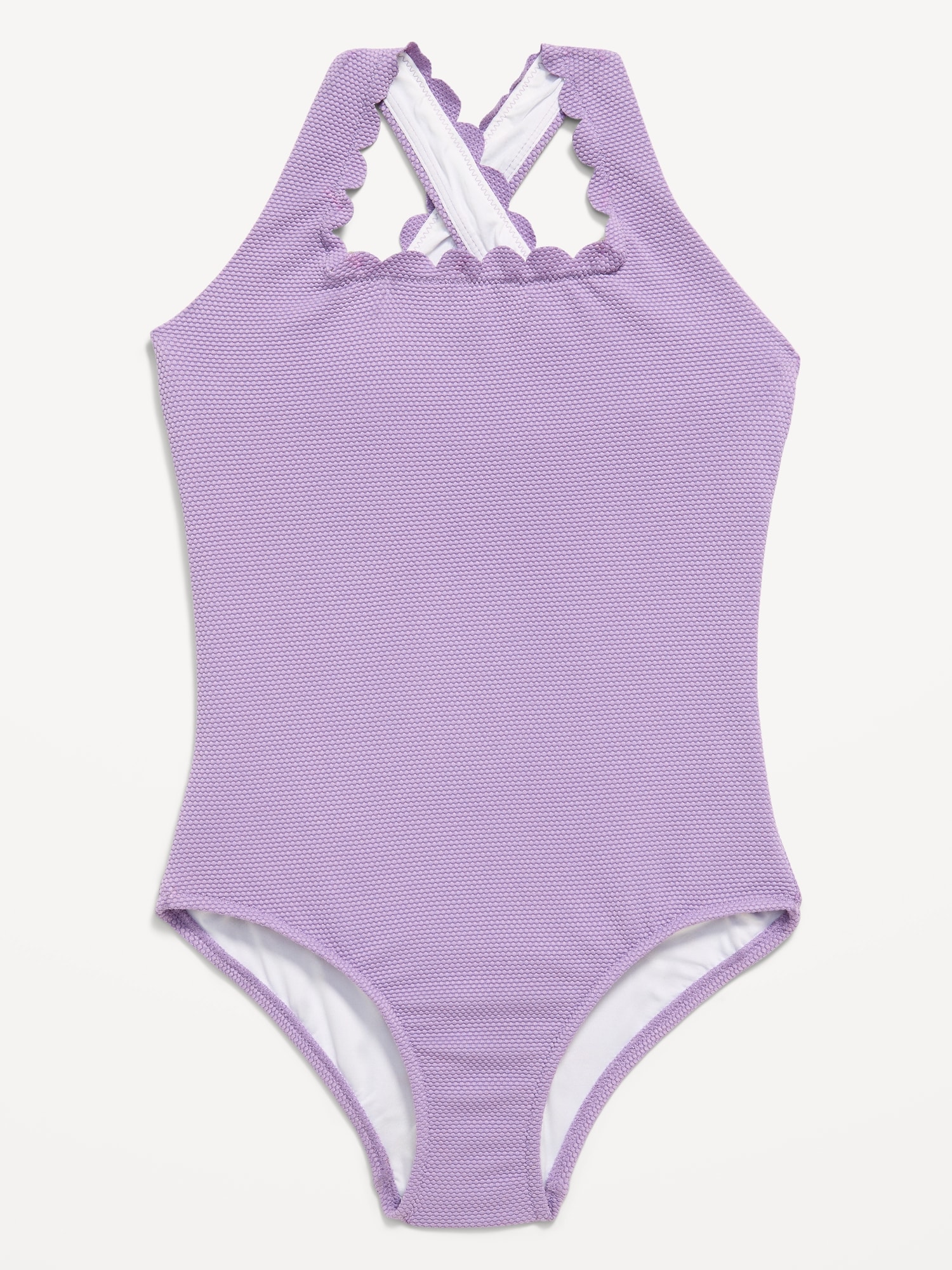 Textured Scallop Cross-Back One-Piece Swimsuit for Girls