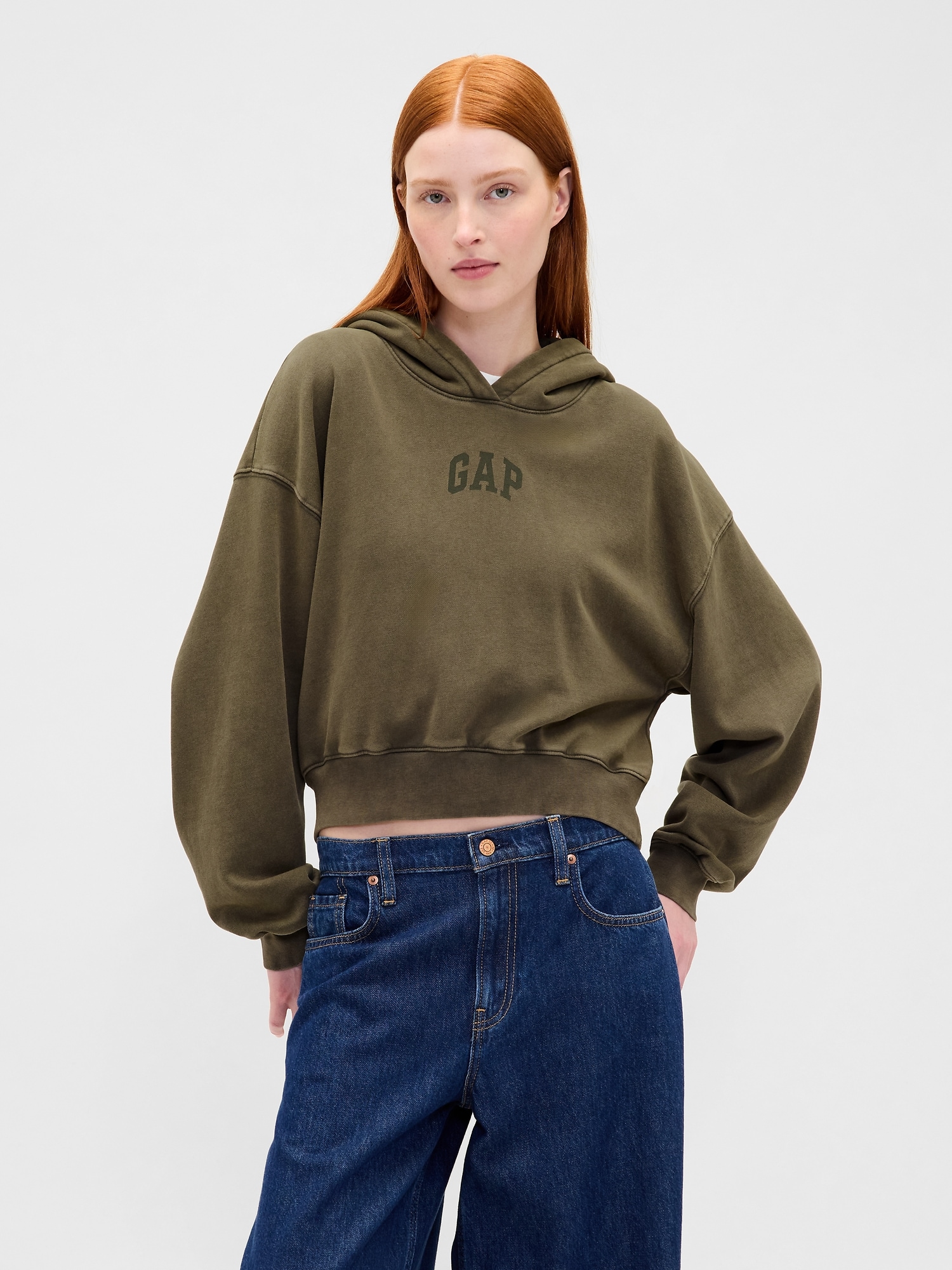VintageSoft Crop Logo Hoodie