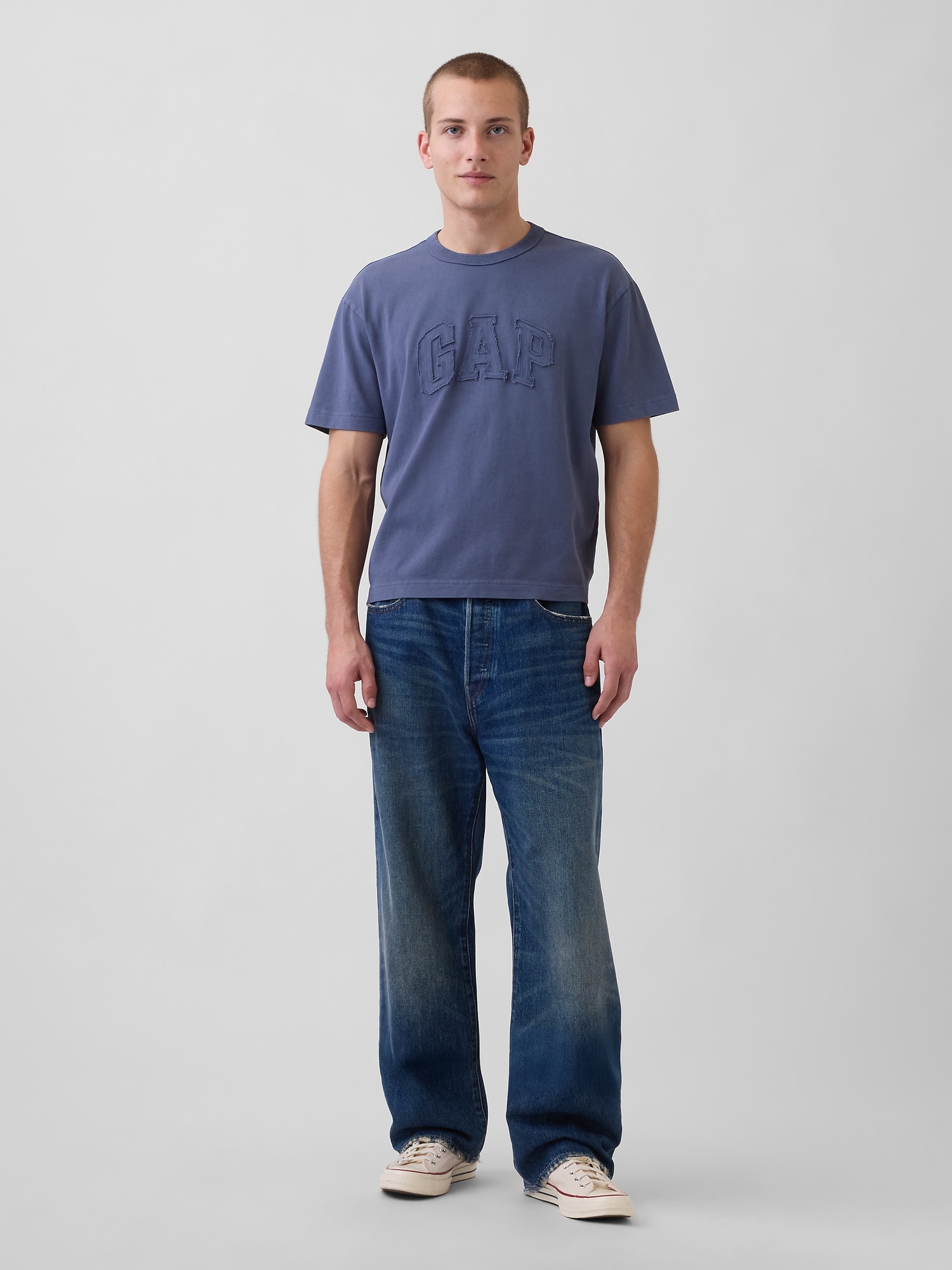 ヘビーウェイト リラックスフィット GAPロゴ クロップドTシャツ-1