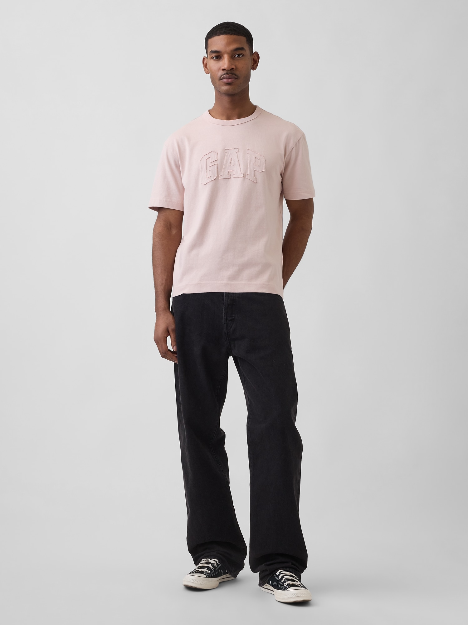 ヘビーウェイト リラックスフィット GAPロゴ クロップドTシャツ-1