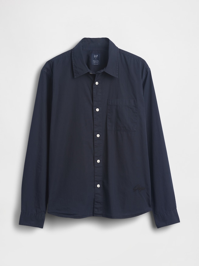 オーガニックコットン リラックスフィット GAPロゴ ポプリンシャツ-4