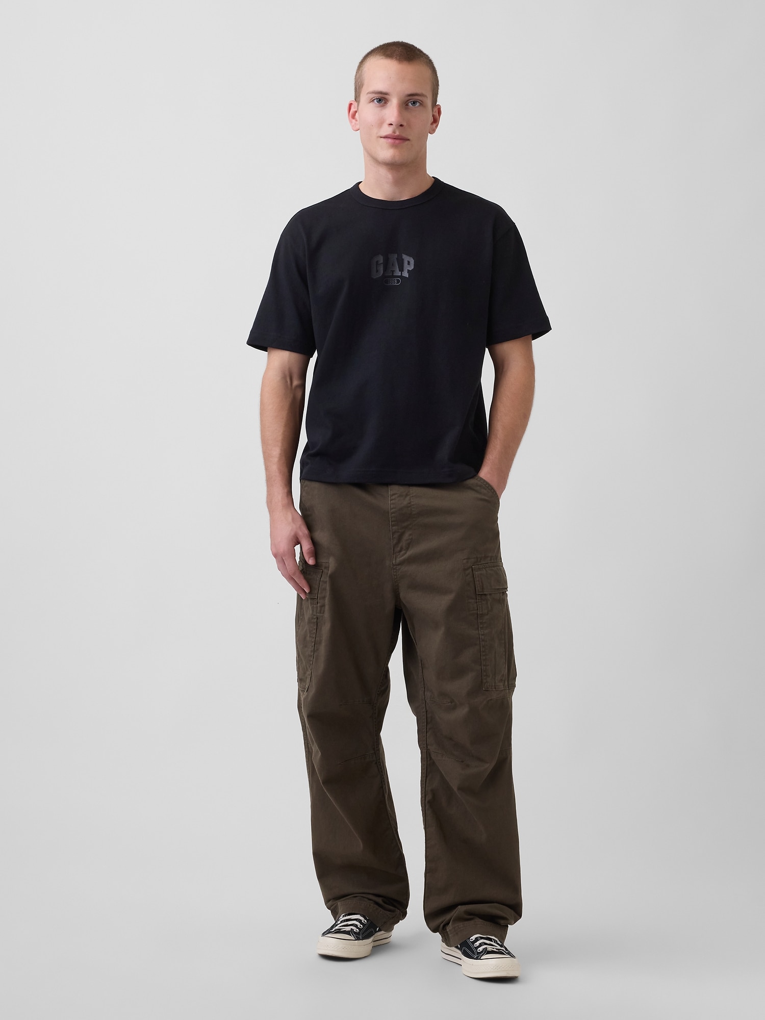 ヘビーウェイト リラックスフィット GAP1969ロゴ クロップドTシャツ-1