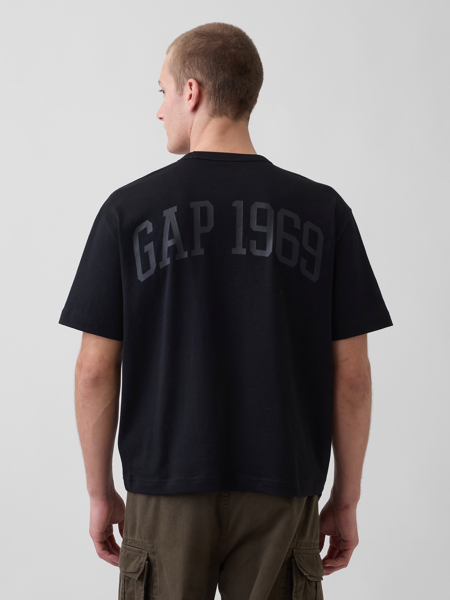 ヘビーウェイト リラックスフィット GAP1969ロゴ クロップドTシャツ-2