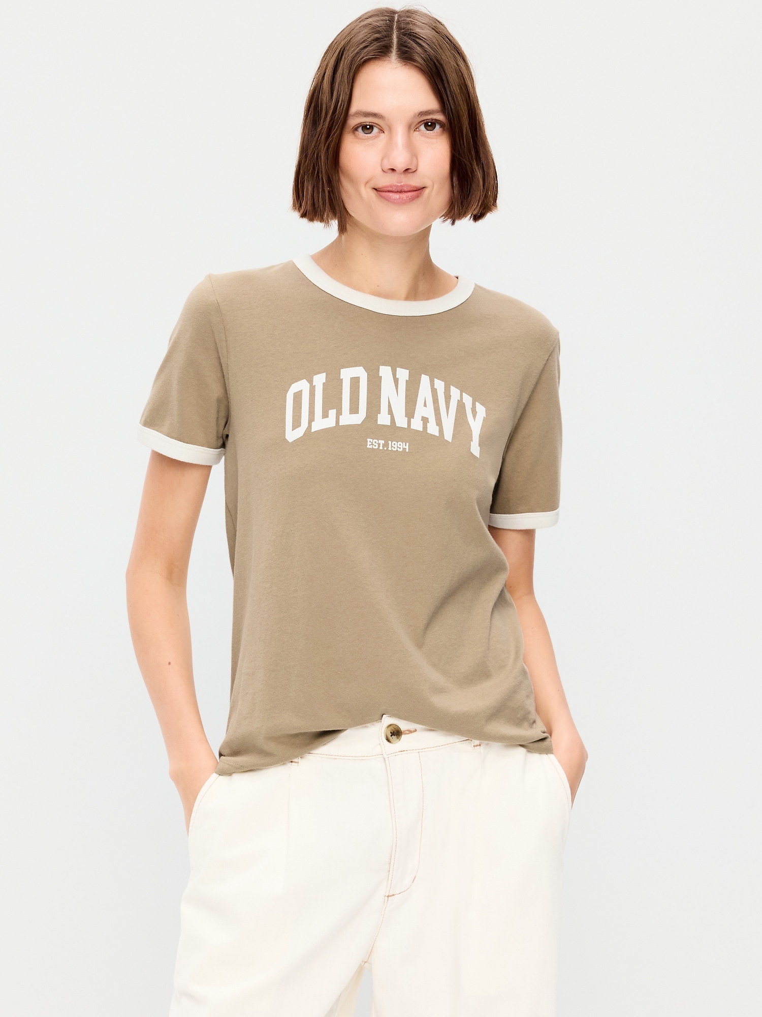 T-SHIRT PASSE-PARTOUT À BORDS CONTRASTANTS AVEC LOGO ET IMPRIMÉ