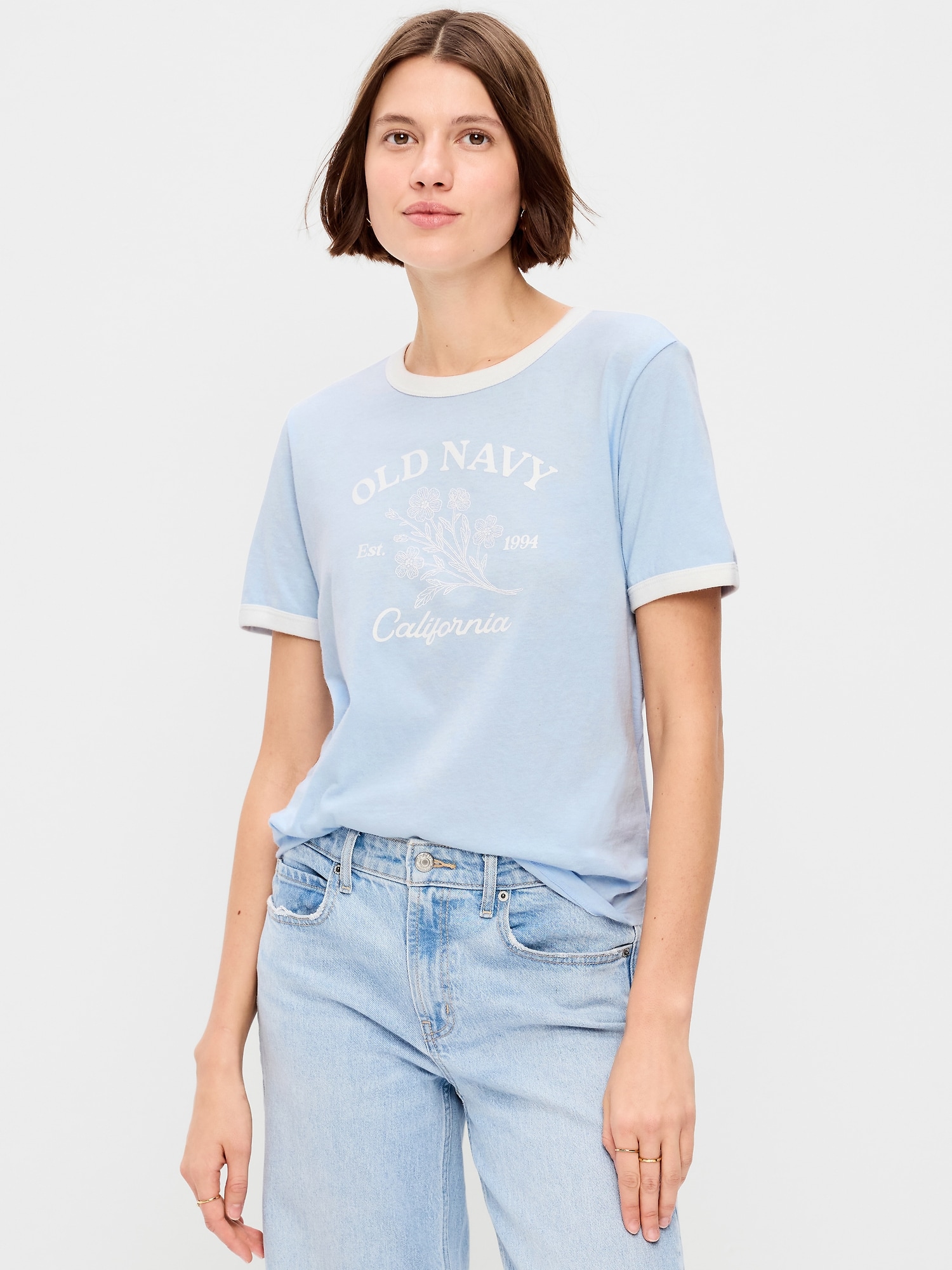T-SHIRT PASSE-PARTOUT À BORDS CONTRASTANTS AVEC LOGO ET IMPRIMÉ