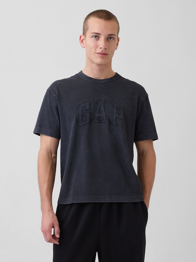 ヘビーウェイト リラックスフィット GAPロゴ クロップドTシャツ-0