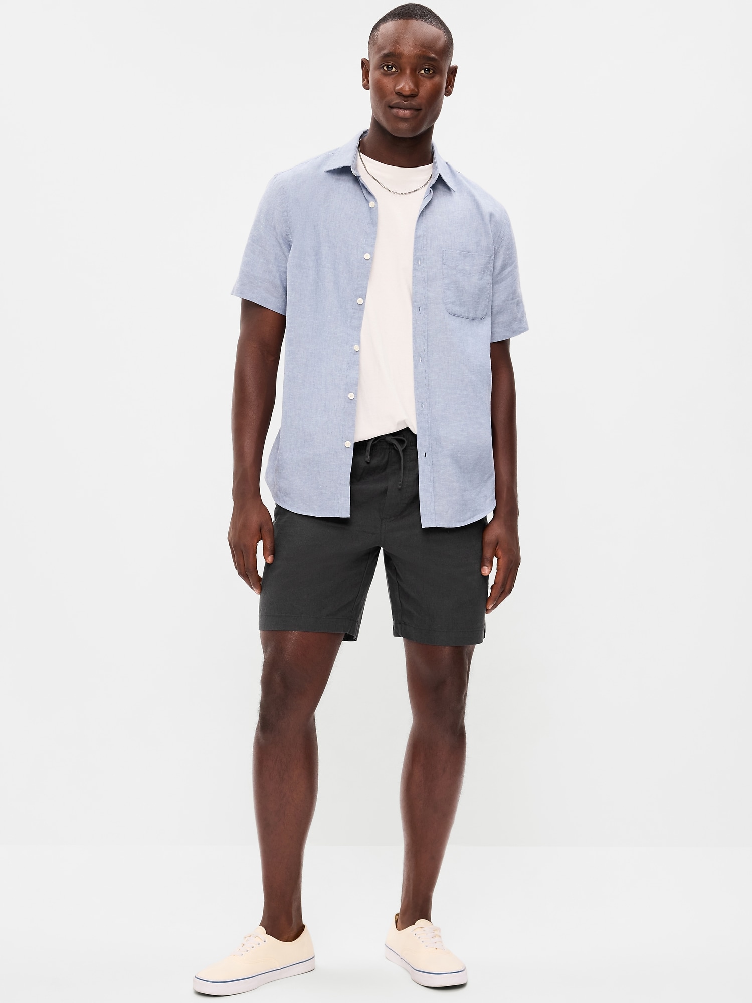 SHORT DE JOGGING EN MÉLANGE DE LIN, ENTREJAMBE DE 18 CM