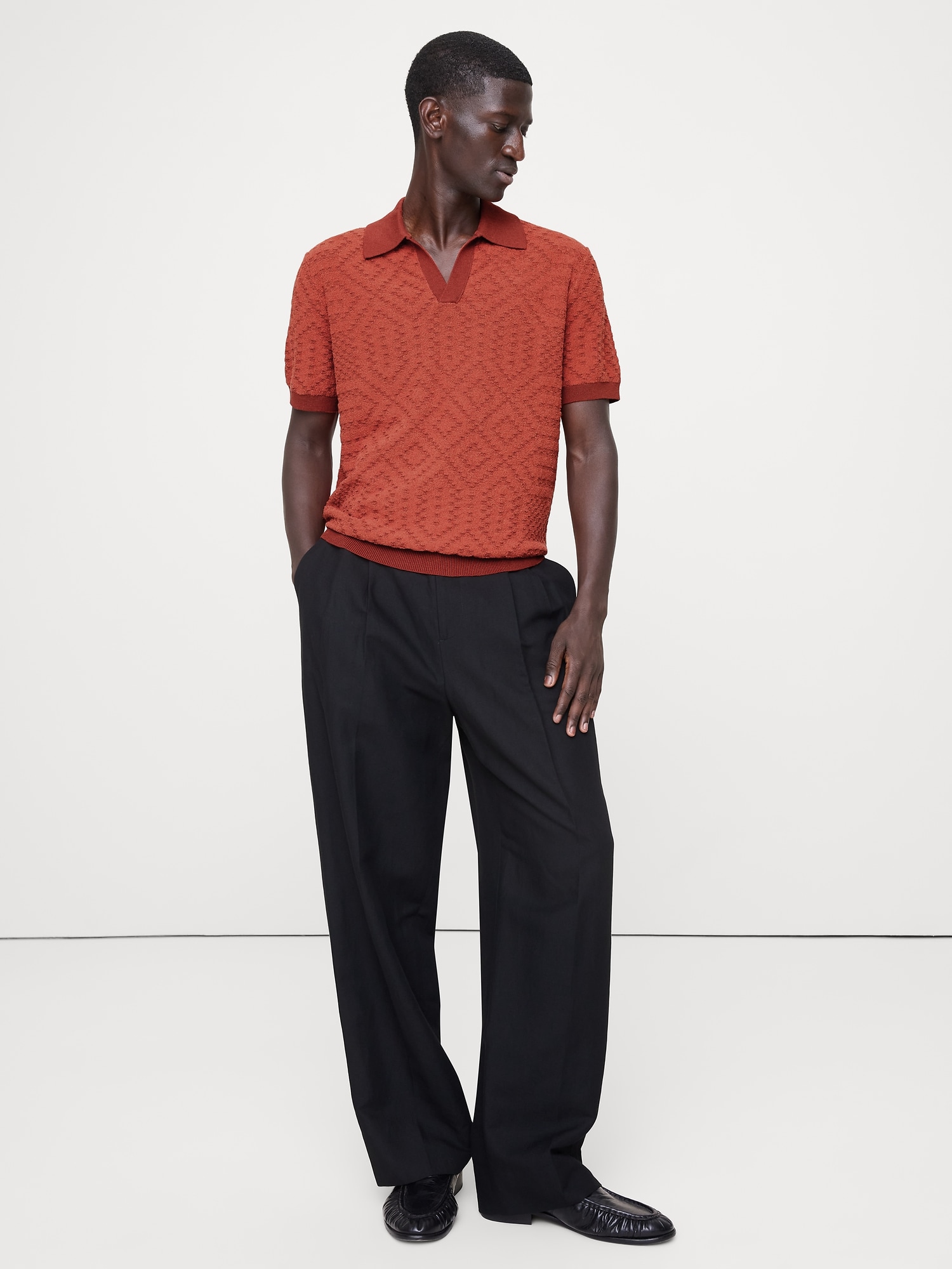 リネンコットンブレンド ジャカード ポロシャツ-0