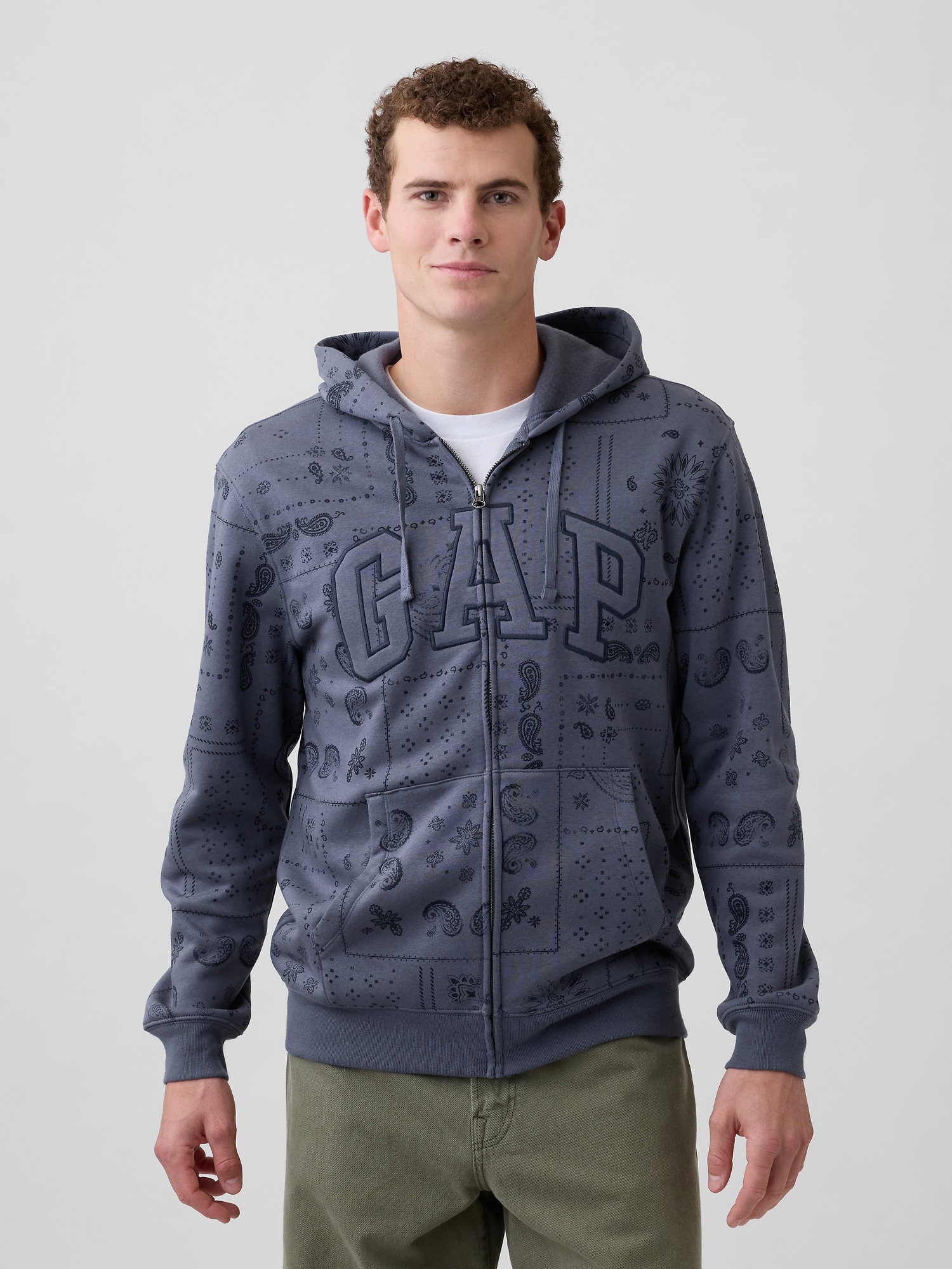 Adult Relaxed Gap Logo Print Zip Hoodie
