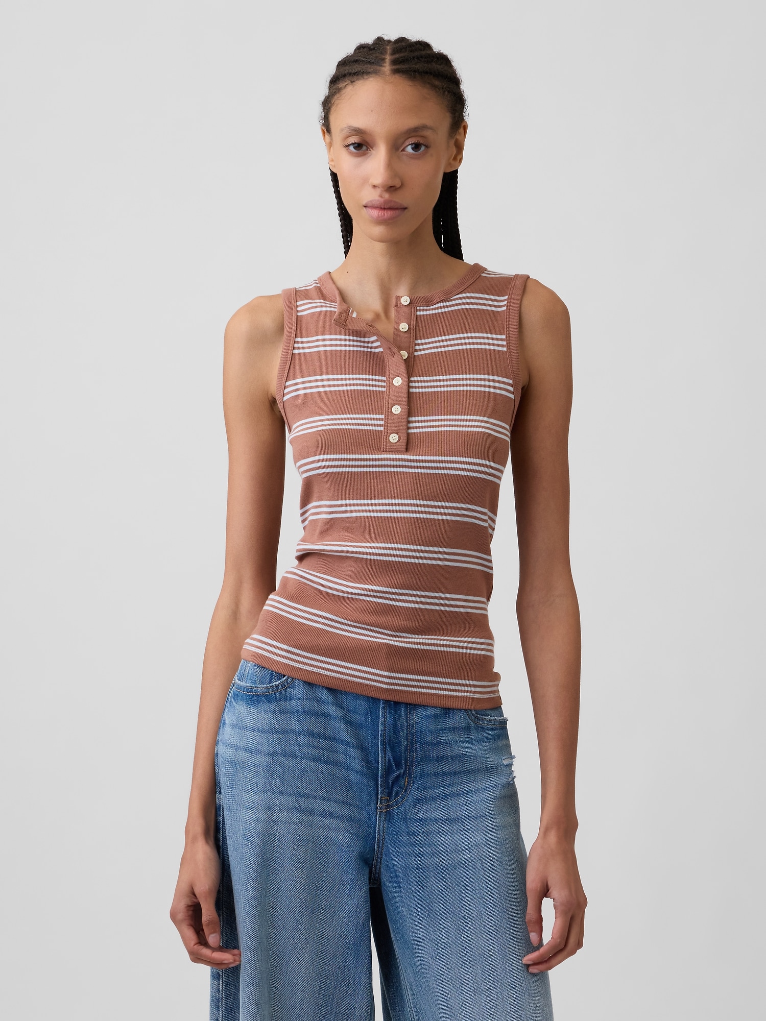 Ribbed Henley Tank Top
