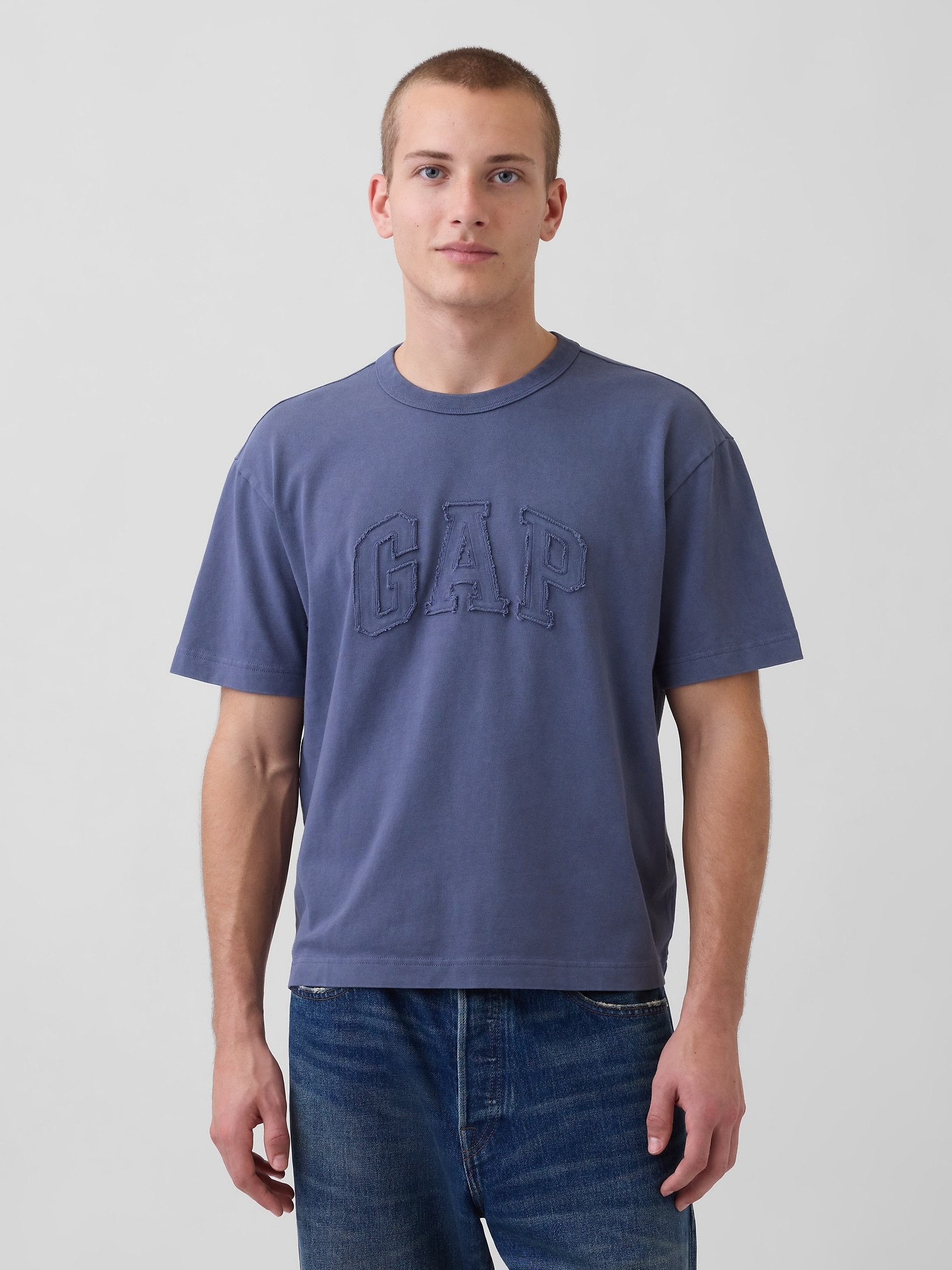 ヘビーウェイト リラックスフィット GAPロゴ クロップドTシャツ-0