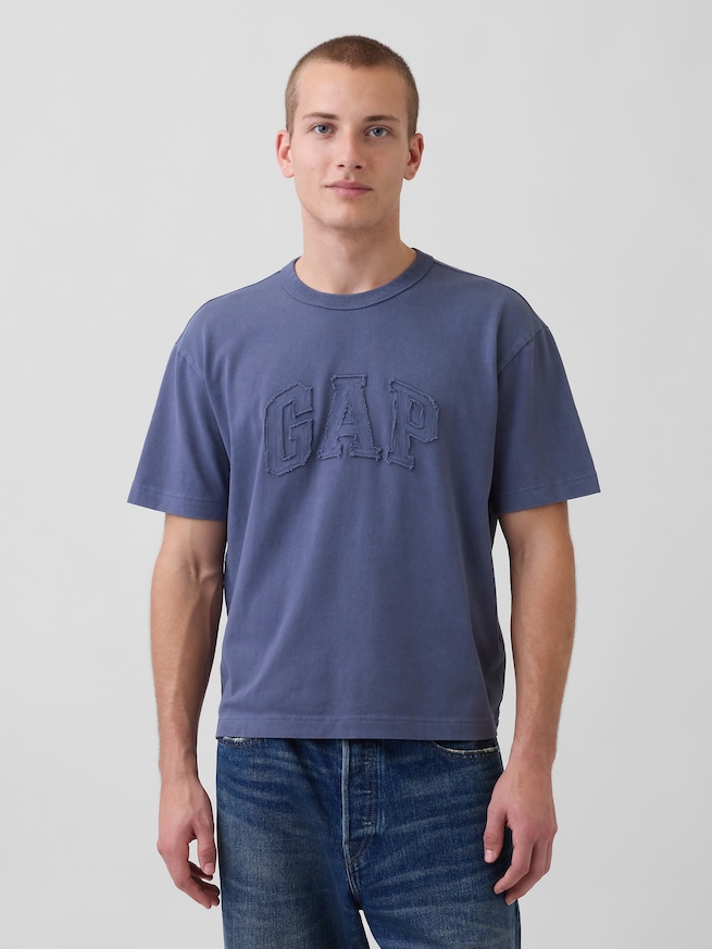 ヘビーウェイト リラックスフィット GAPロゴ クロップドTシャツ-0