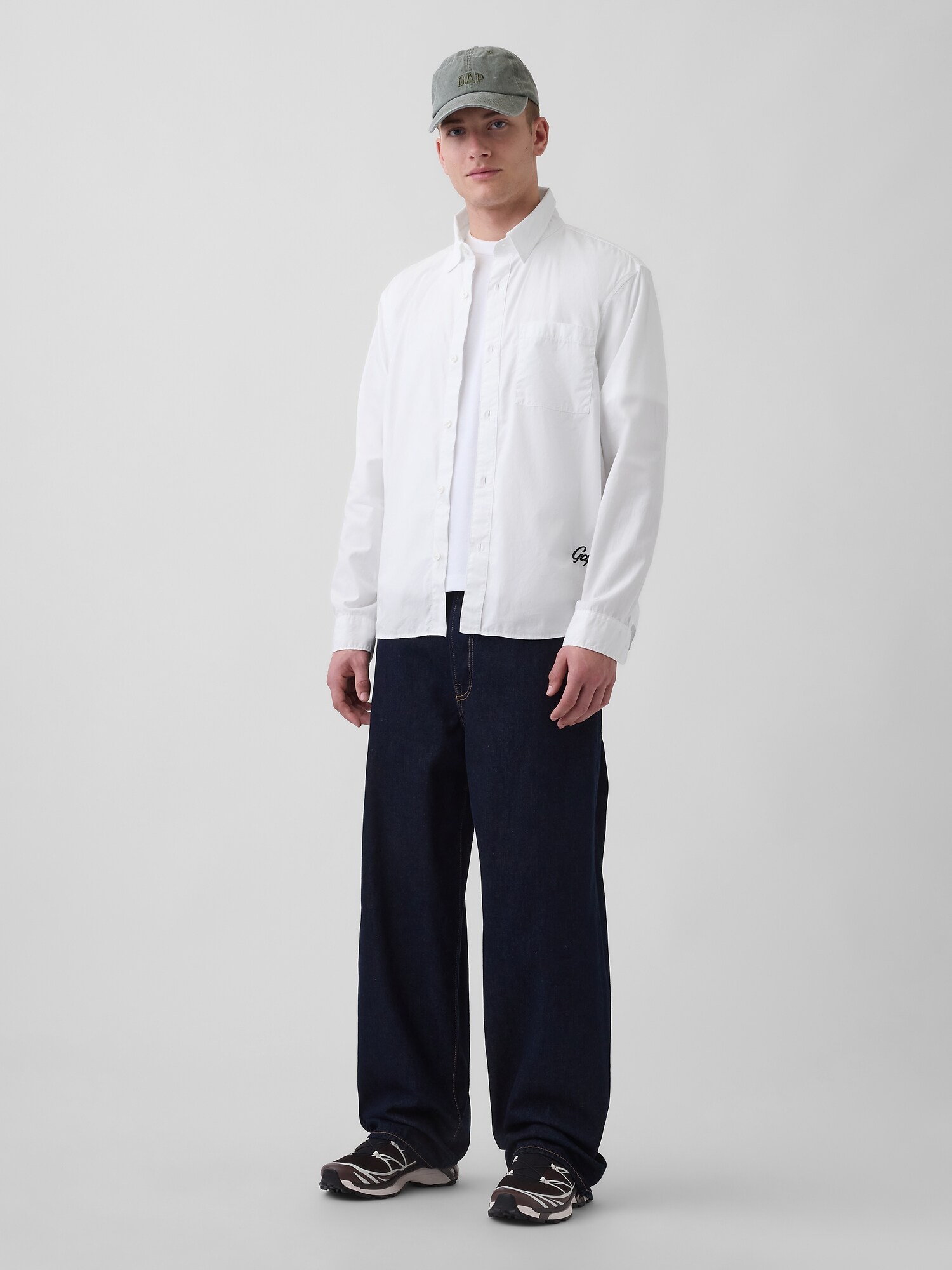 オーガニックコットン リラックスフィット GAPロゴ ポプリンシャツ-1