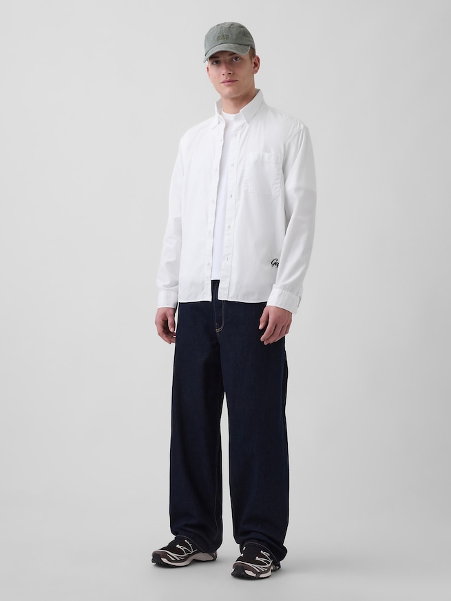 オーガニックコットン リラックスフィット GAPロゴ ポプリンシャツ-1