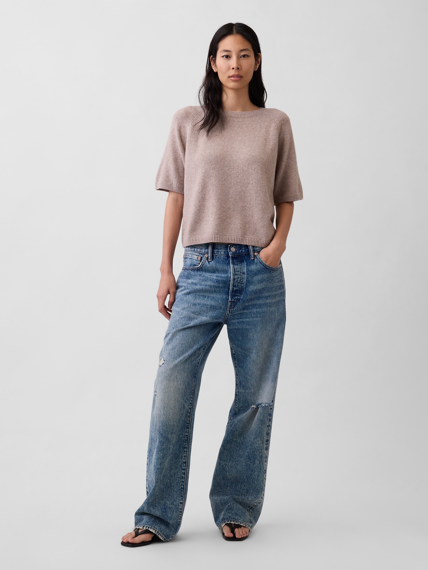 CashSoft カシミヤタッチ ラグラン ニットTシャツ-1