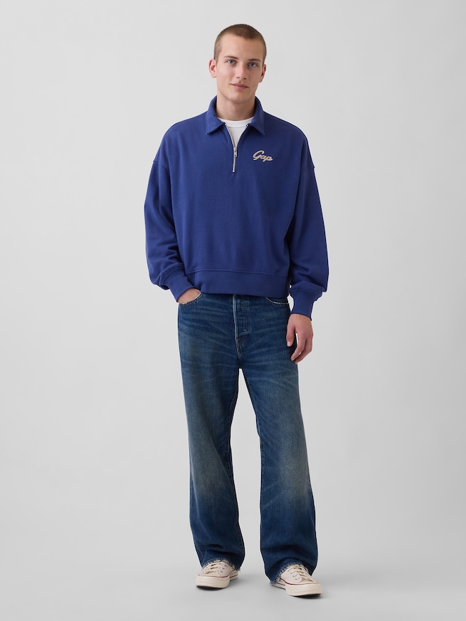 ヴィンテージソフト フレンチテリー オーバーサイズ GAPロゴ クロップド ハーフジップ プルオーバー-1