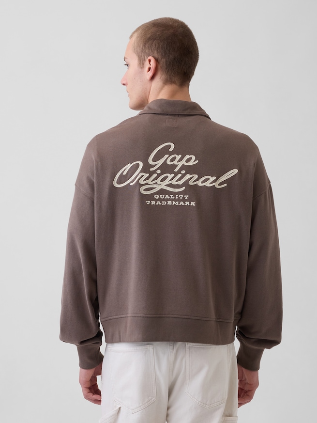 ヴィンテージソフト フレンチテリー オーバーサイズ GAPロゴ クロップド ハーフジップ プルオーバー-2