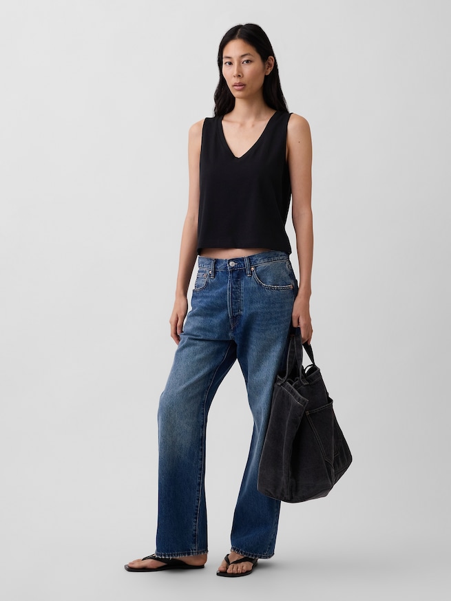 ヘビーウェイト Vネック クロップド シェルタンクトップ-1