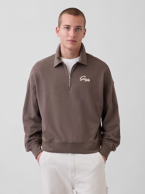 ヴィンテージソフト フレンチテリー オーバーサイズ GAPロゴ クロップド ハーフジップ プルオーバー