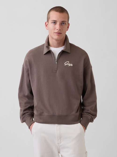 ヴィンテージソフト フレンチテリー オーバーサイズ GAPロゴ クロップド ハーフジップ プルオーバー