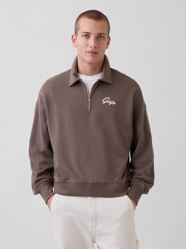 ヴィンテージソフト フレンチテリー オーバーサイズ GAPロゴ クロップド ハーフジップ プルオーバー-0