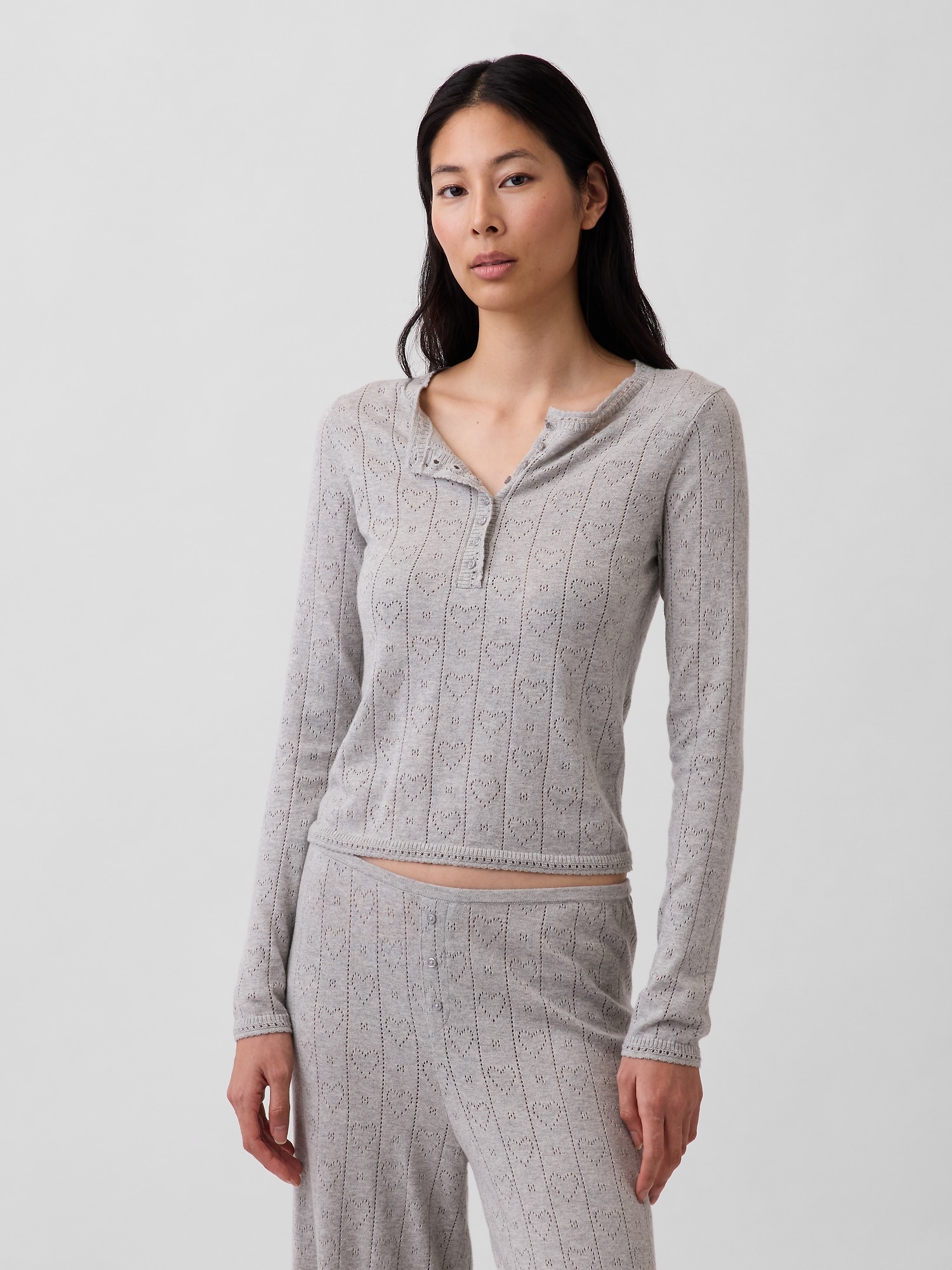 HAUT DE PYJAMA LÉGER À CŒUR EN TRICOT POINTELLE EFFET CACHEMIRE