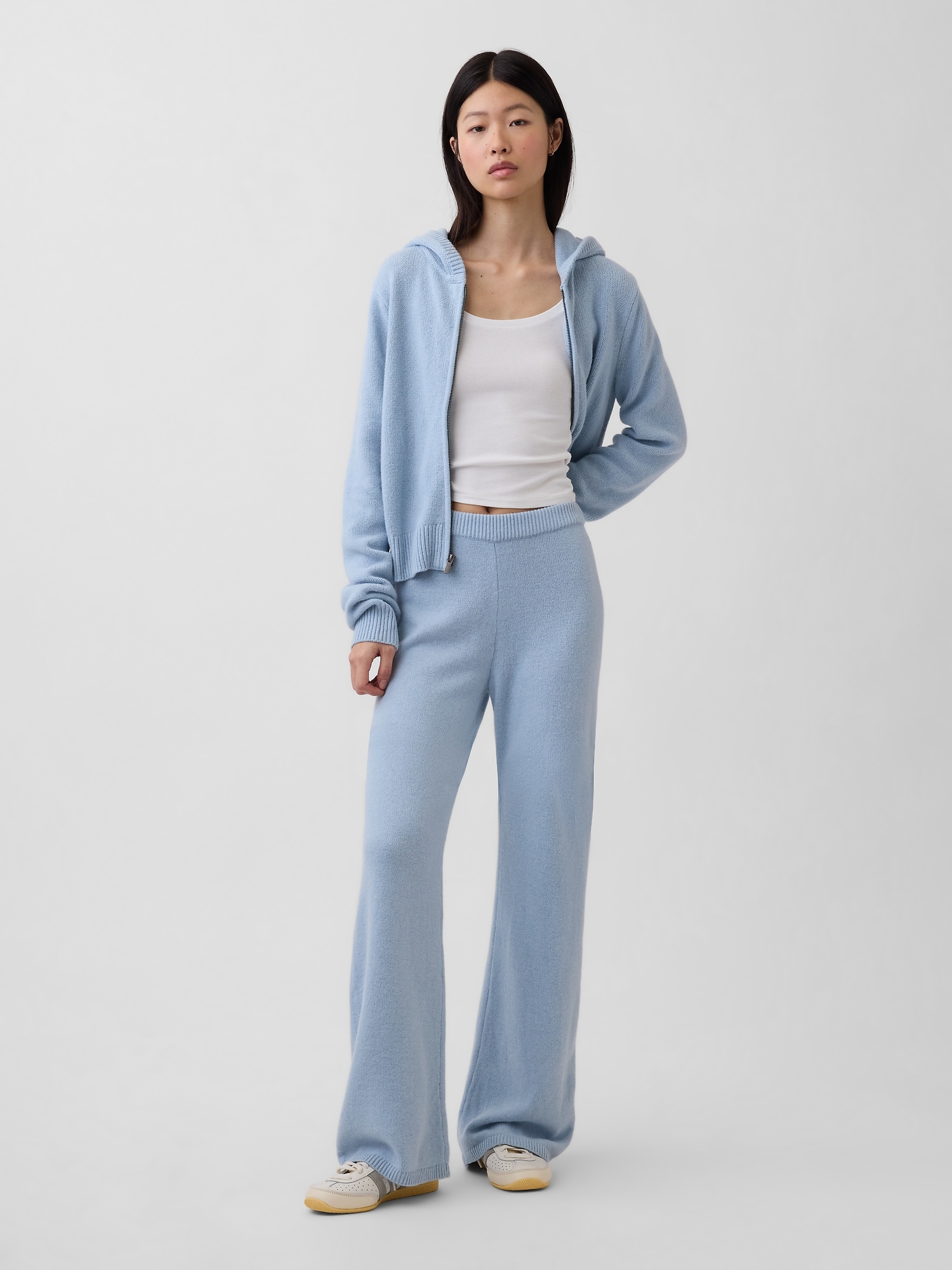 PANTALON SEMI-ÉVASÉ EN TRICOT EFFET CACHEMIRE