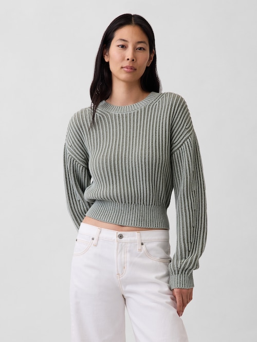 コットン100% バレルスリーブ クロップドセーター