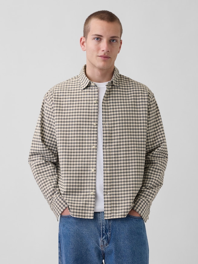 リラックスフィット クロップド ストレートヘム オックスフォードシャツ-0