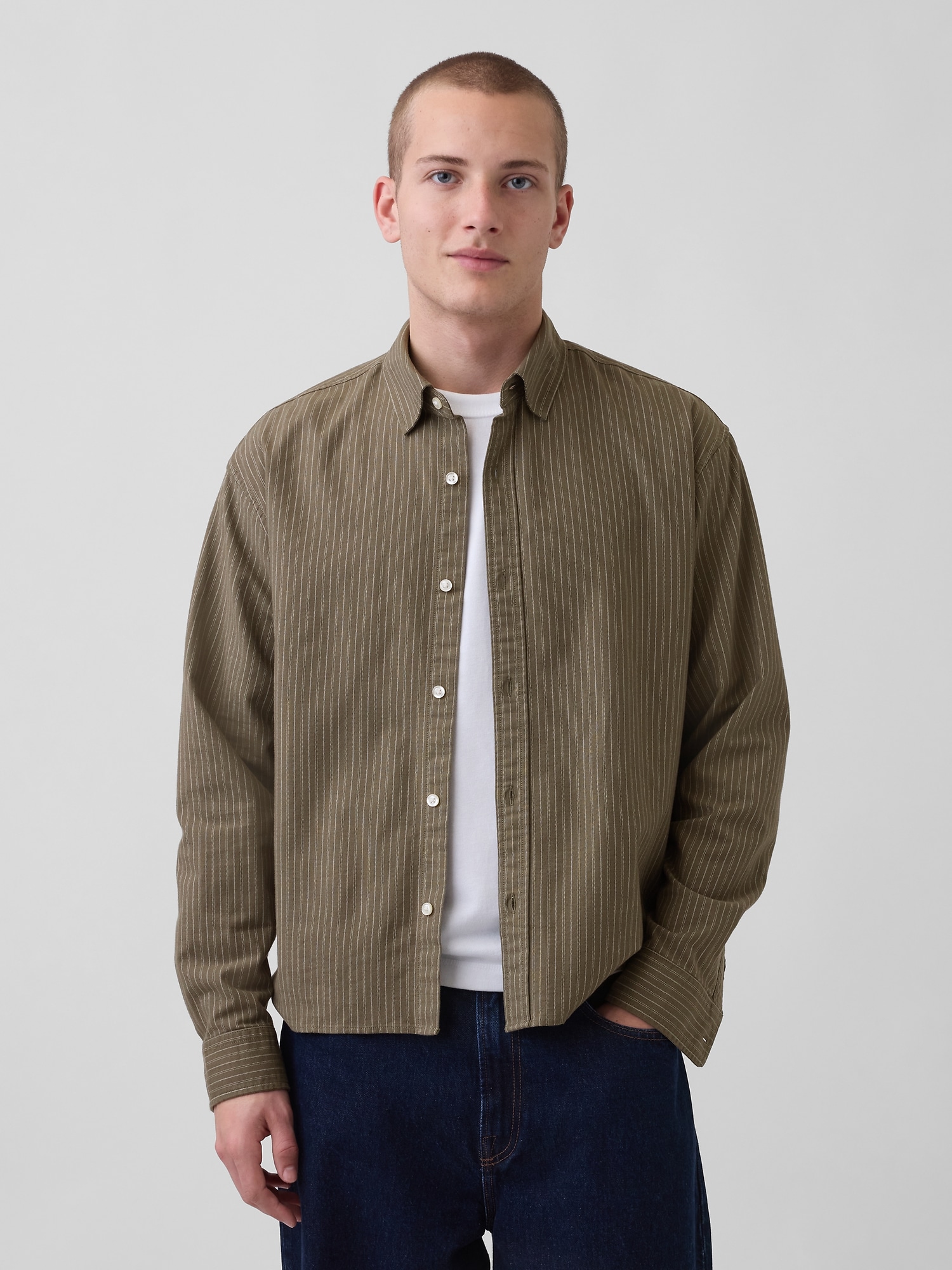 Relaxed Crop Straight-Hem Oxford Shirt