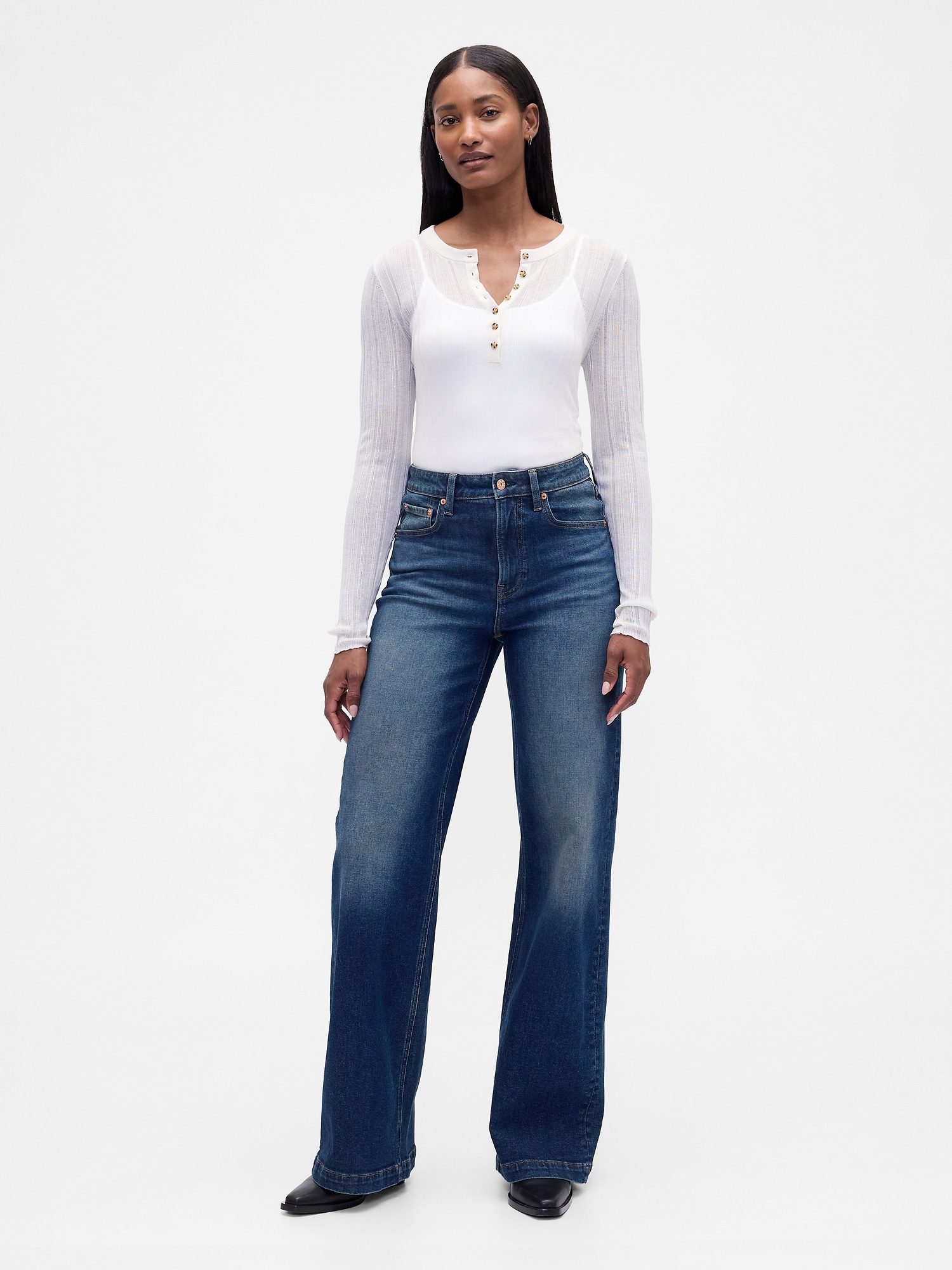Curvy High Rise Stride Wide-Leg Jeans