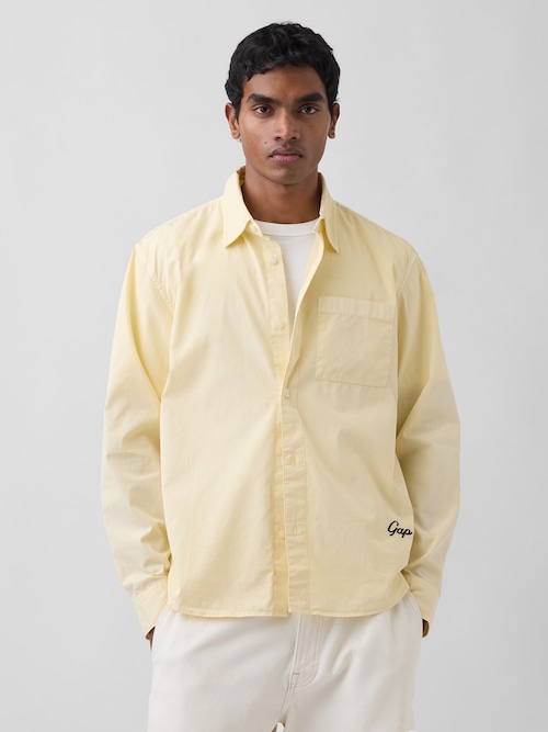 オーガニックコットン リラックスフィット GAPロゴ ポプリンシャツ