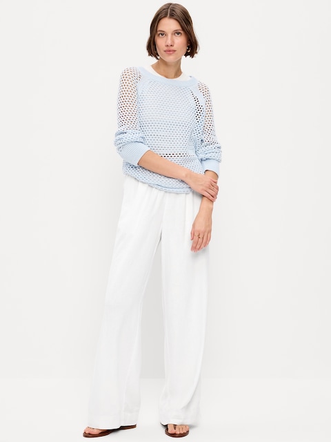 High-Waisted Linen-Blend Super Wide-Leg Pants