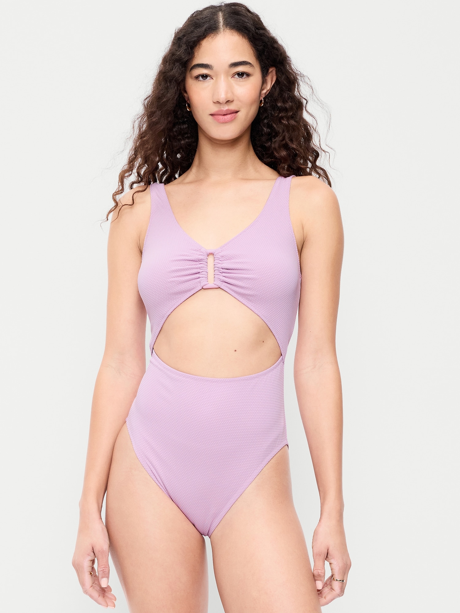 Textured One-Piece Cut-Out Swimsuit