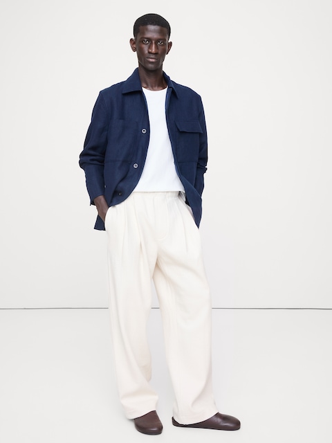 PANTALON PLISSÉ À TAILLE EXTENSIBLE EN LAINE ET COTON CRÊPE