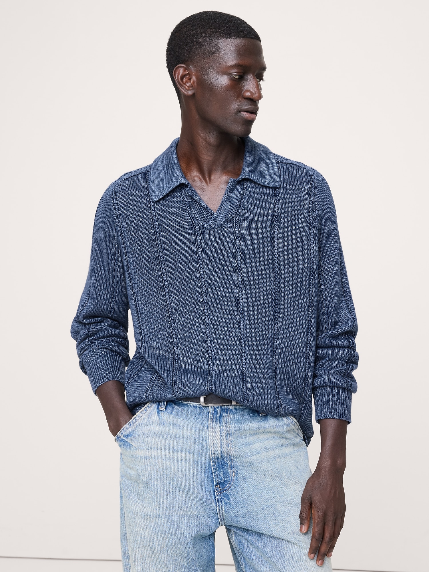Linen Ribbed Sweater Polo