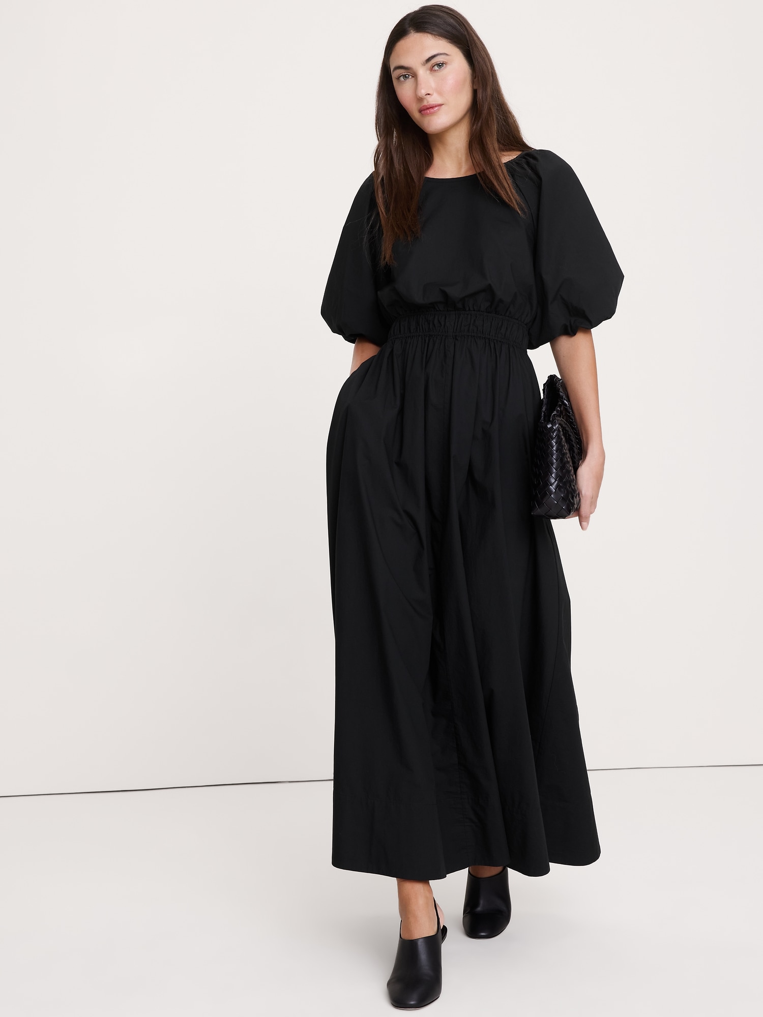 ROBE LONGUE À MANCHES BOUFFANTES EN POPELINE DE COTON