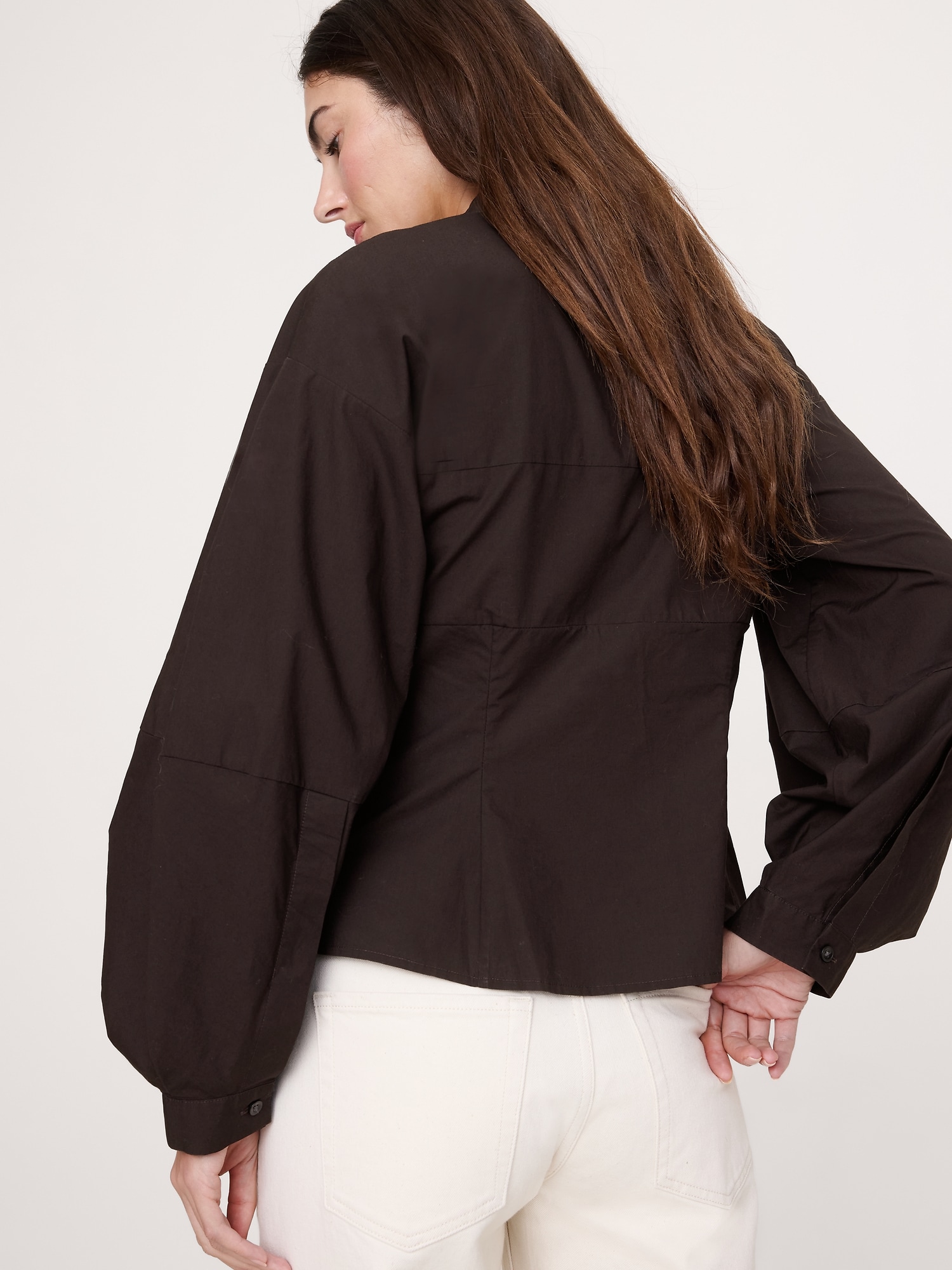 Cotton Poplin Balloon-Sleeve Shirt