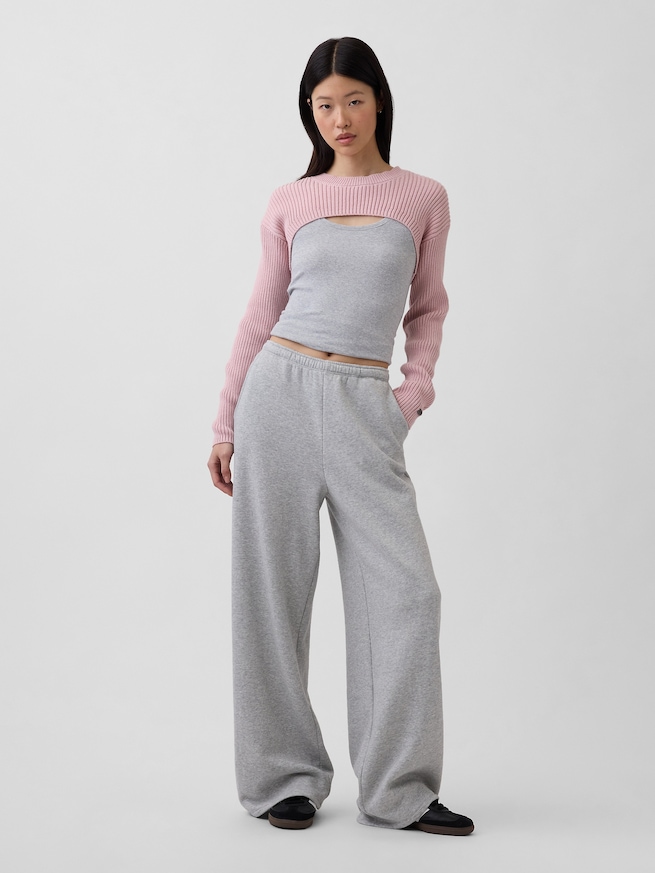 コットン100% リラックスフィット リブ ボレロセーター-1