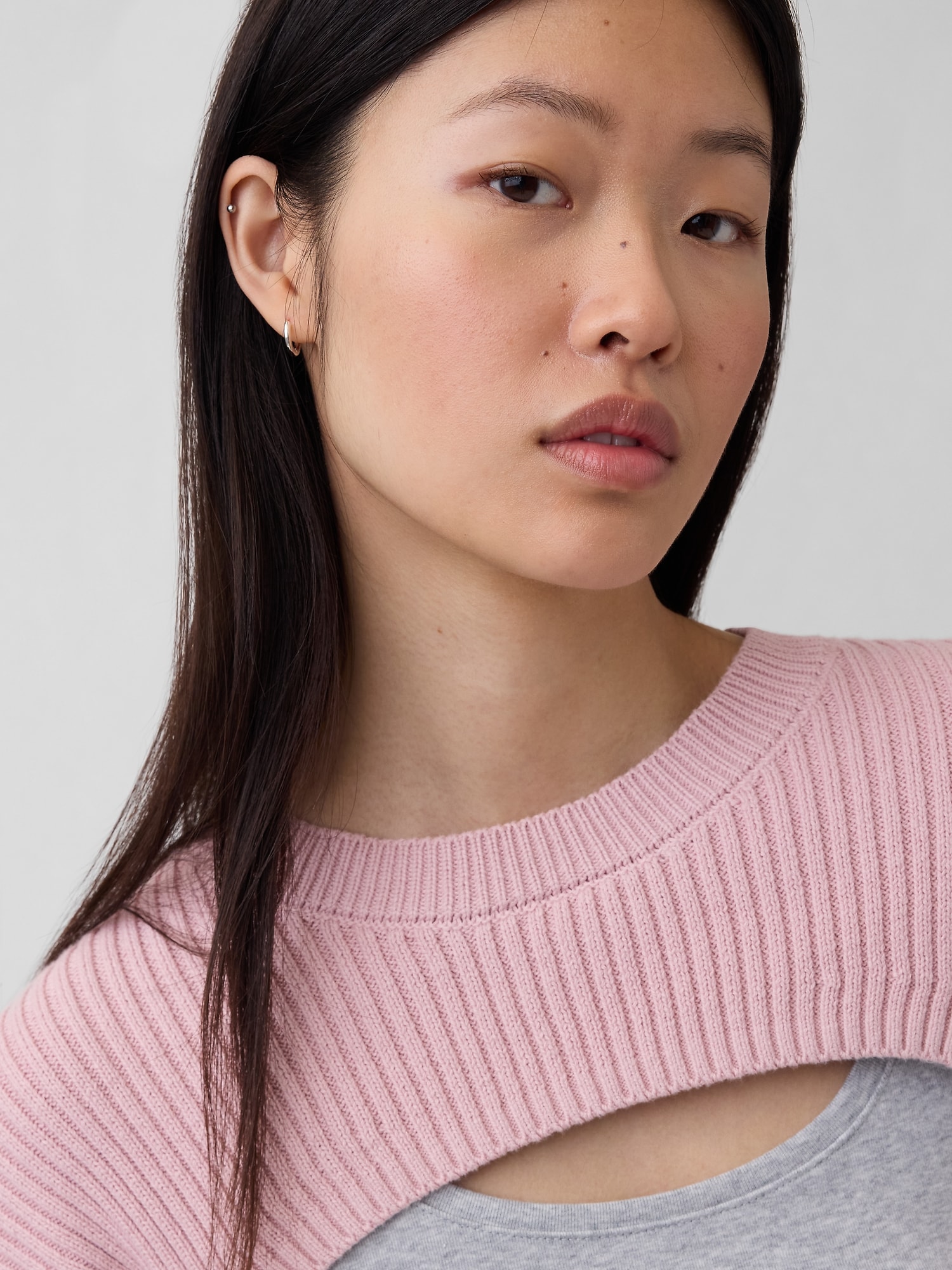 コットン100% リラックスフィット リブ ボレロセーター-3