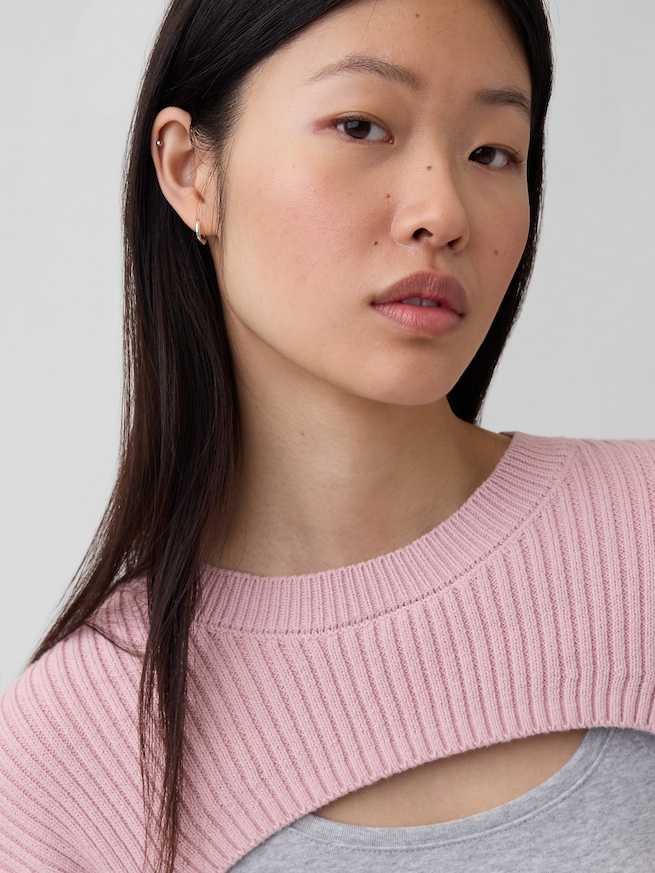 コットン100% リラックスフィット リブ ボレロセーター-3