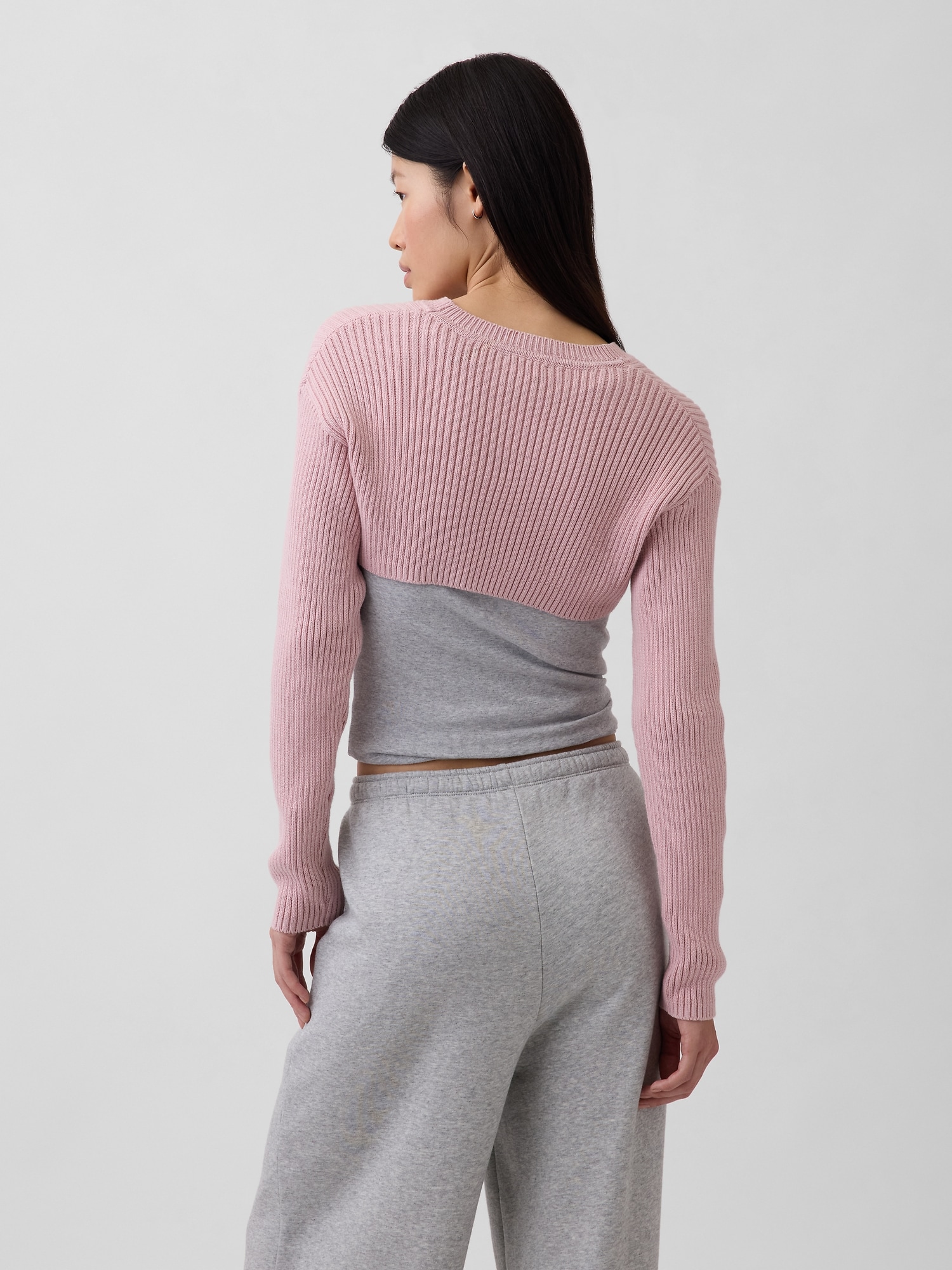 コットン100% リラックスフィット リブ ボレロセーター-2