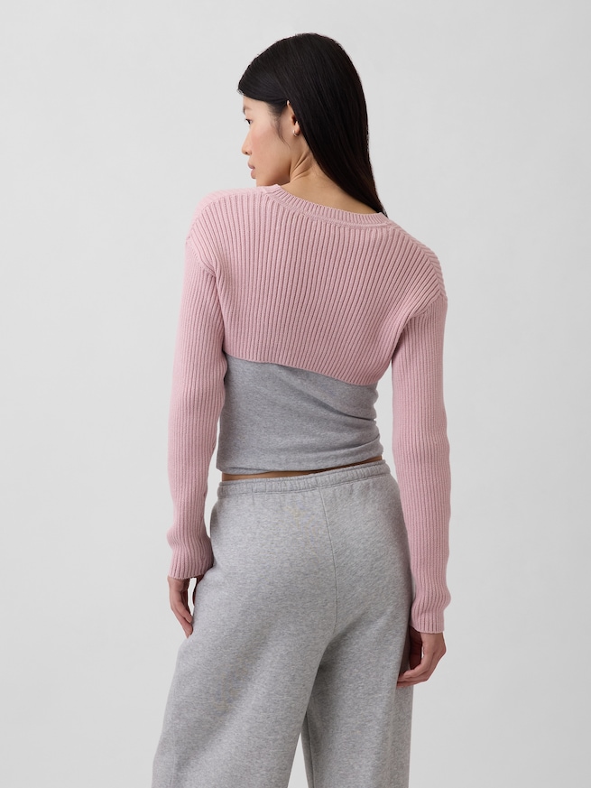 コットン100% リラックスフィット リブ ボレロセーター-2