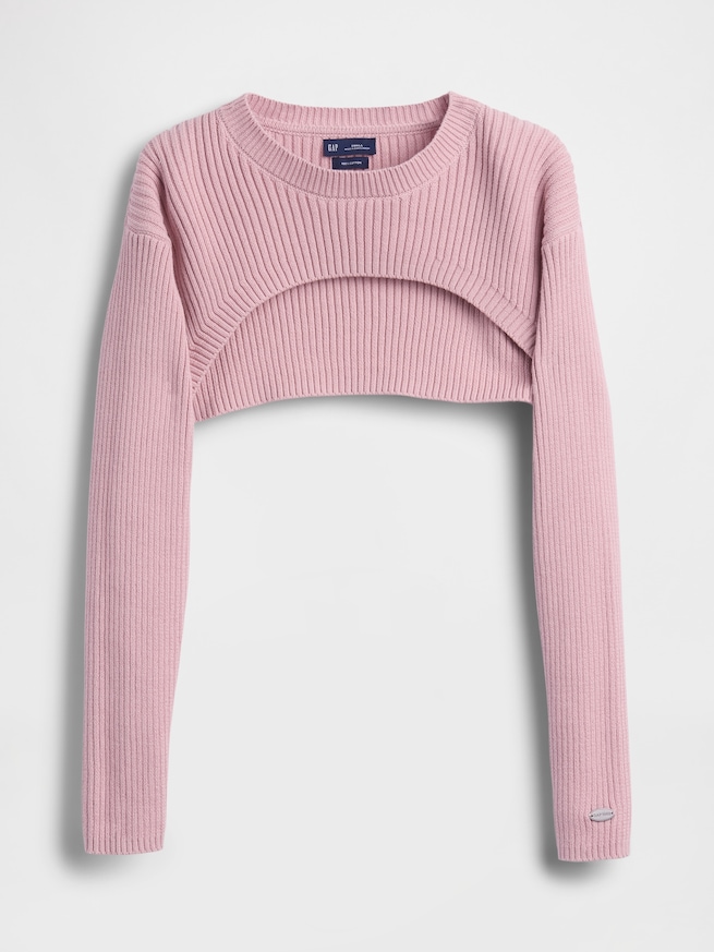 コットン100% リラックスフィット リブ ボレロセーター-5