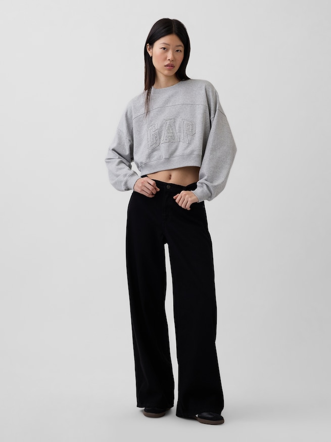 フレンチテリー オーバーサイズ GAPロゴ クロップドスウェットシャツ-1
